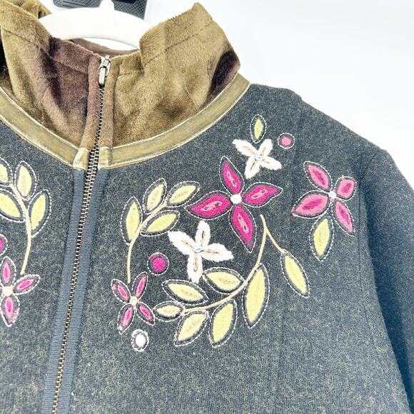 Icelandic Design Womens Vintage Floral 100% Wool Cardigan Sweater Jacket Size S - Picture 3 of 7